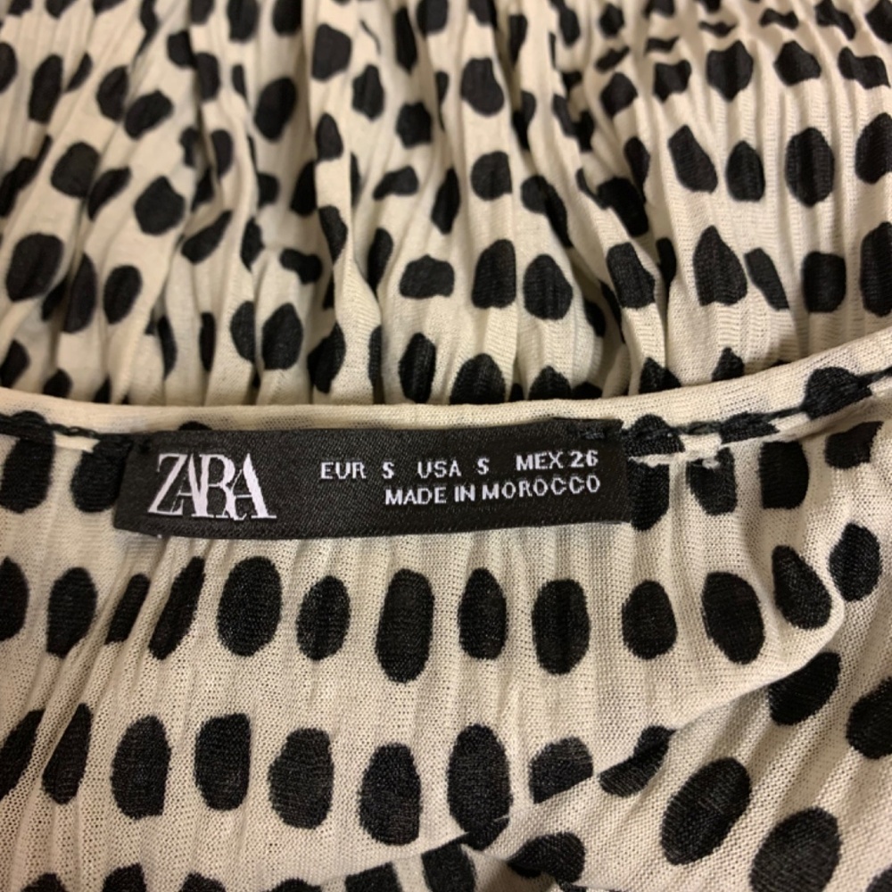 ZARA blouse SZ S beige & black dots asymmetrical hem unique bohemian polka dot - Picture 7 of 11